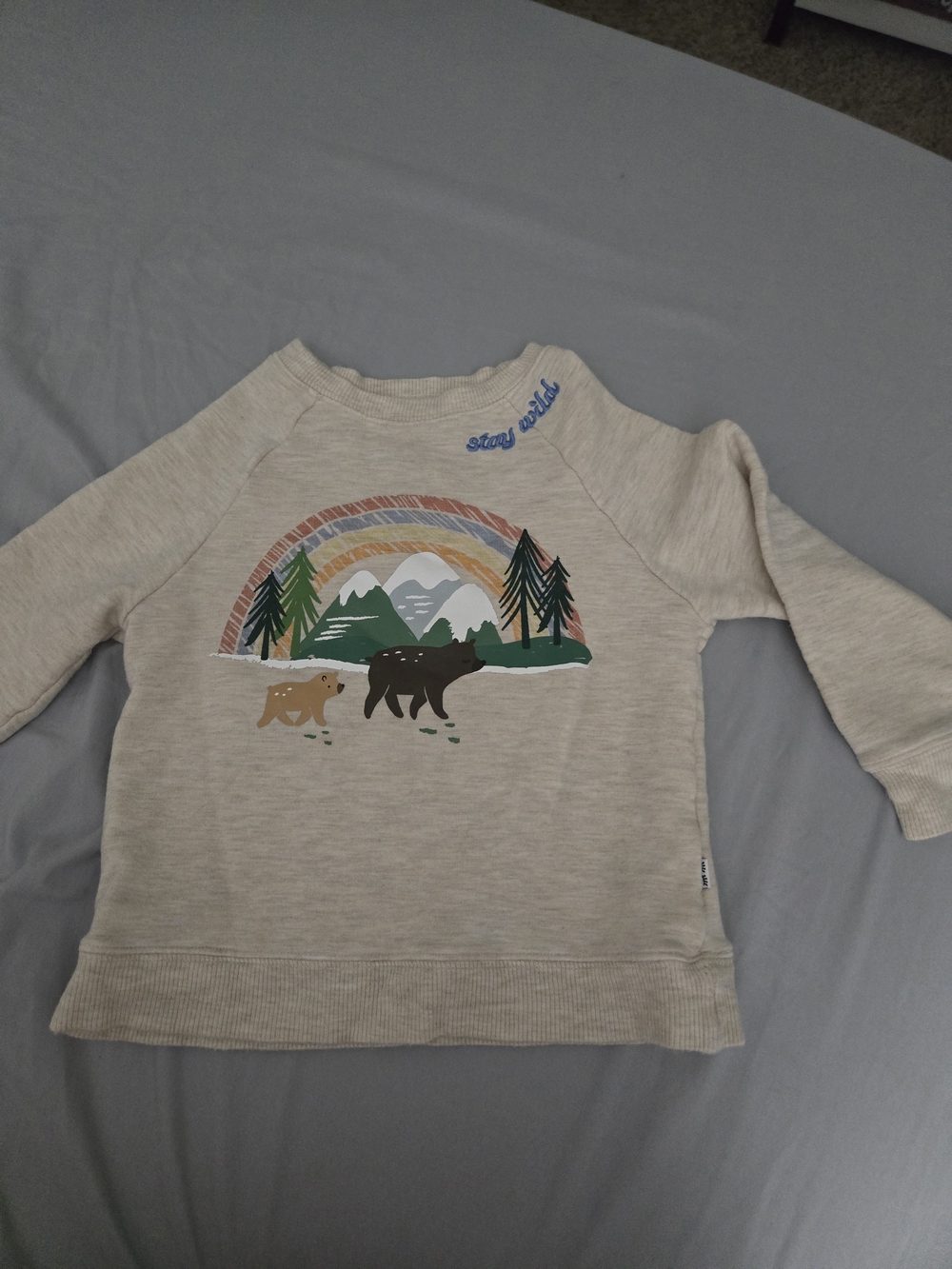 Little Sleepies Beige 'Stay Wild' Bear Rainbow Sweatshirt